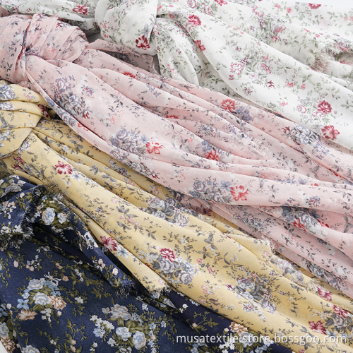 Custom Printed Floral Polyester Breathable Chiffon Fabric